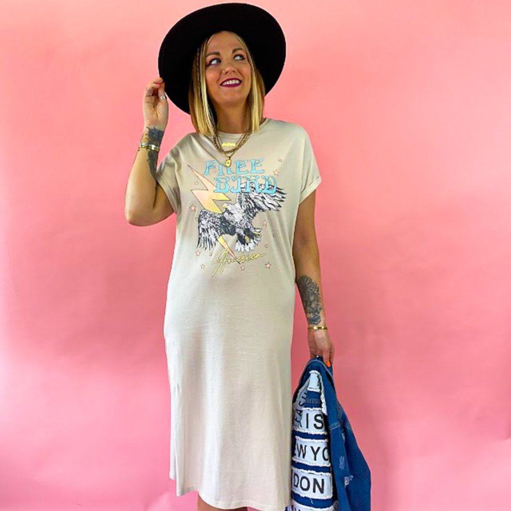 Free Bird Graphic T-Shirt Dress